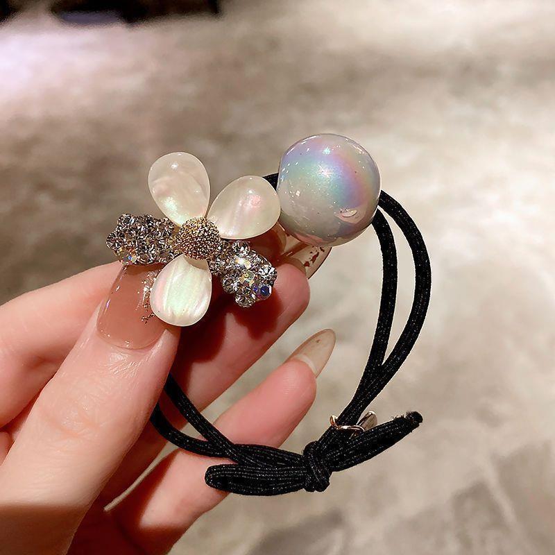 Koreanische Mode Blume Katzenauge Stein Doppelfaden Haarseil PerlenHaargummi Damen Pferdeschwanz Dutt Tägliche Haaraccessoires