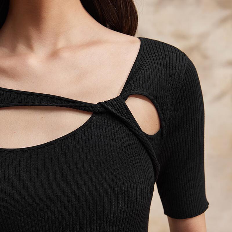 Broadcast Women's Slim-Fit Hollow-out Short Sleeve Knit Top