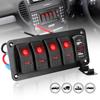 Vanntett digitalt voltmeter LED-bryterpanel + klistremerke 4-gangs vippebryter Dobbel USB-port 12V/24V For Car Marine