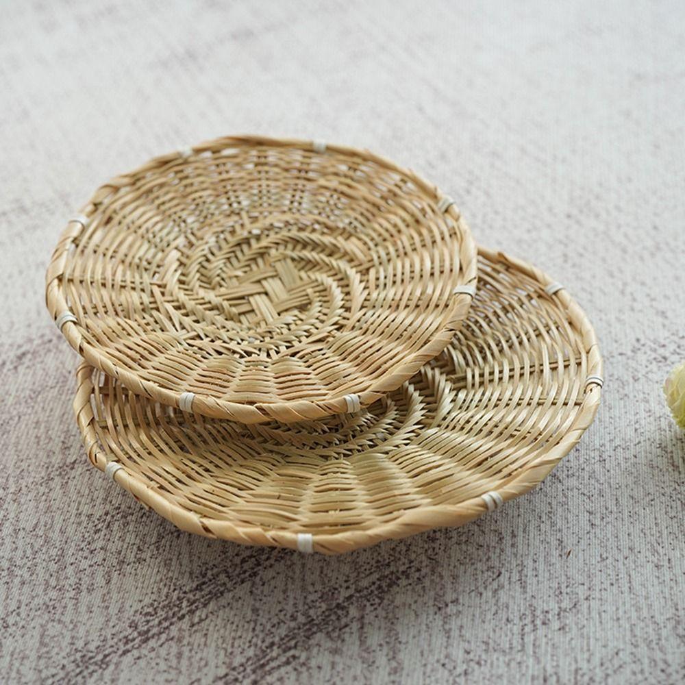 

Flat Shallow Woven Fruit Basket Natural Vegetables Serving Basket Bamboo Basket Tray Kitchen S циан