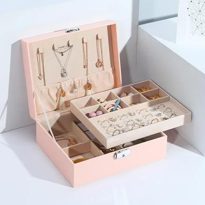 Nordic Simple Leather Jewelry Box Large Capacity 2 Layers Organizer Chic Ins Necklace Ring Bins Jewelry Storage