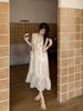 French Elegant Neck Dress Women's Summer New Retro Loose Floral Printing Temperament Medium and Long Skirt Chic