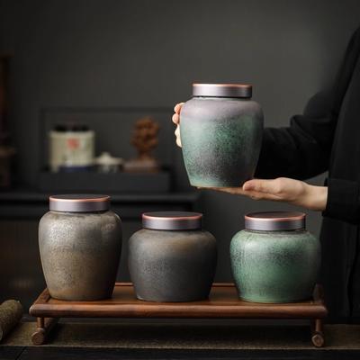 Creative Gilded Ceramic Tea Jar Nordic Tea Coffee Bean Sealed Moisture-proof Storage Jar Food Container Countertop Decoration