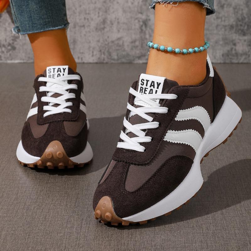 Spring Women's Fashion Color Block Vulcanized Shoes Stylish Lace-up Designer  Outdoor Walking Low-top Sports Shoes Plus Size