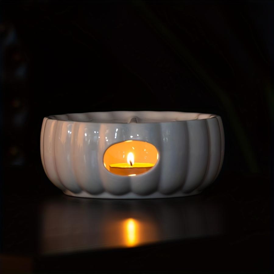 Ceramic Candle Warmer Teapot Base Heat-Resistant Ribbed Design Candle Holder, No Electricity Needed for Holiday Home Decor