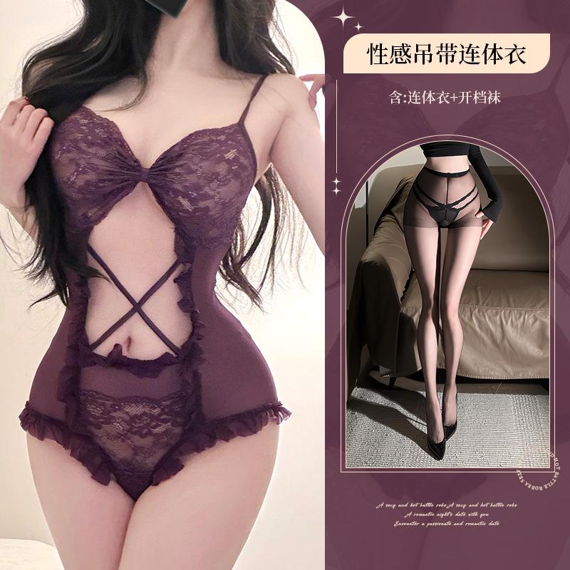 Sex underwear mesh perspective temptation straps low cut sexy backless hot open uniform suit