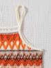 2-Piece Girls' Summer Set: Light Retro Ethnic Geometric Cutout Crew Neck Long-Sleeve Cropped Top with Linear Design Cami Dress