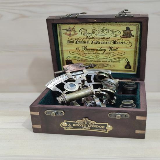Nautical Brass Sextant with Wooden Box Telescope Maritime Navigation Instrument 12 Cm Gift Item