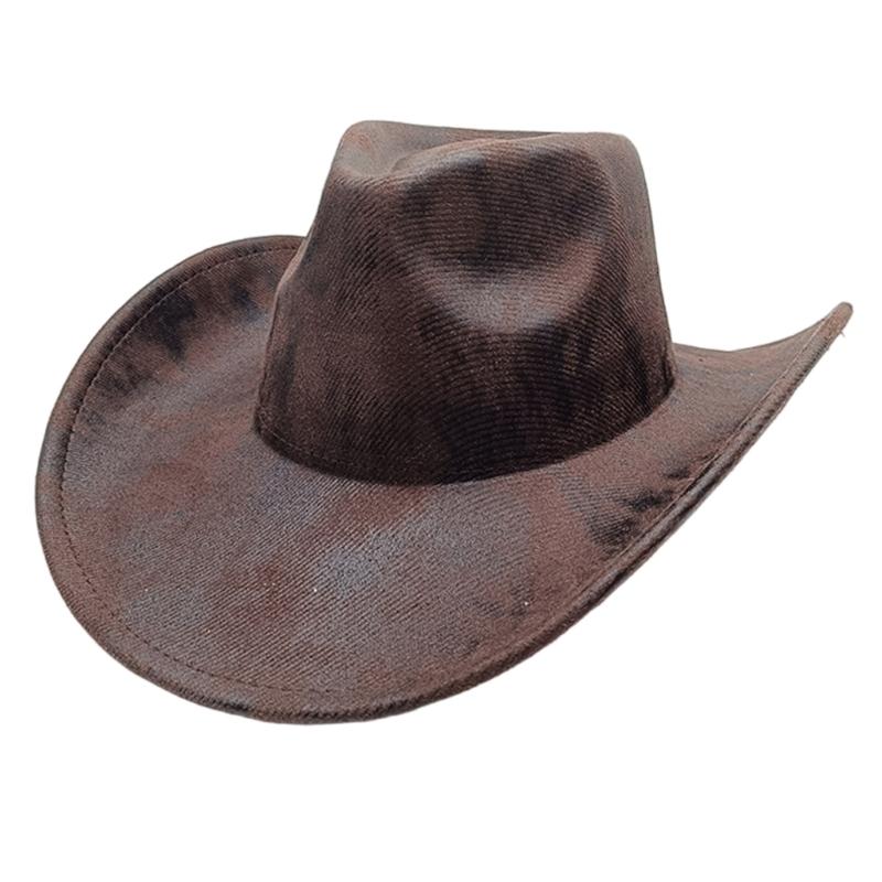 Vintage Textured Western Cowboy Hats Breathable Polyester Unisex Design Foldable Travel Hat Costume Accessory