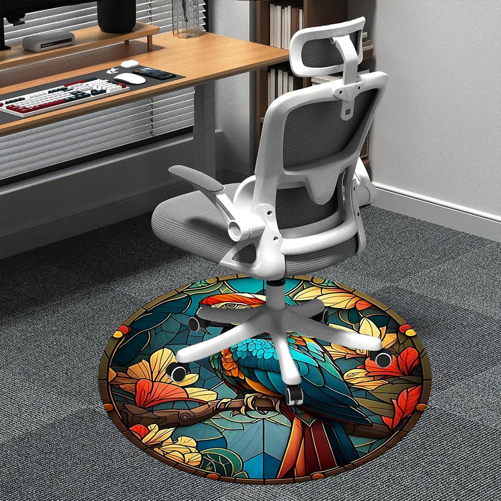 1pc Parrot StainedGlass Office Round Area Rug, Indoor Mat Suitable ForOffice, Under Office Chairs Bedroom Living Room Home Decor, Room Deco D171