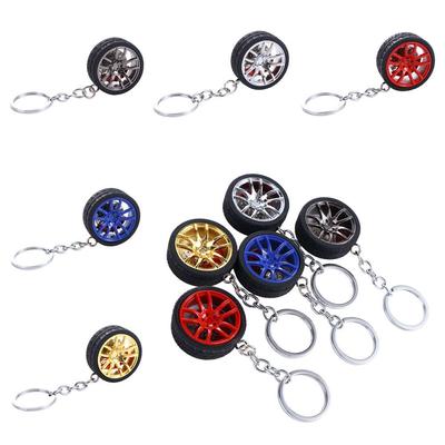 Zinc Zinc Alloy Wheel Rim Car Wheel Keychain Simulation Tire Rubber Tire Keyring   Car Decoration