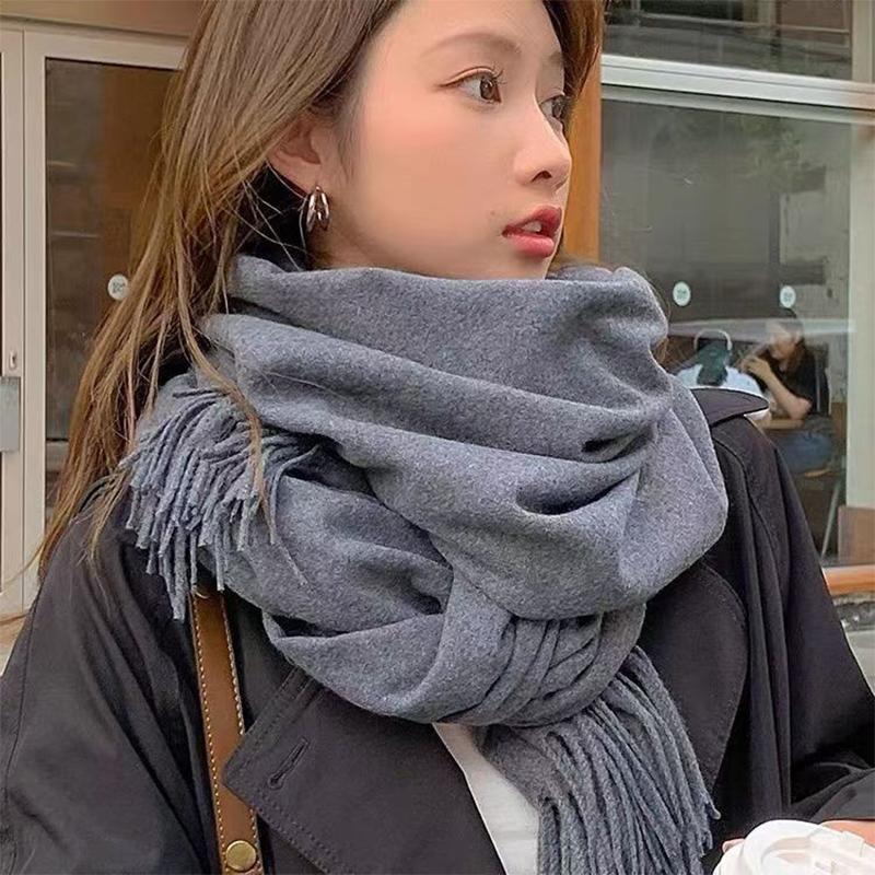 New Black Scarf Cashmere Woman Wool Ladies Scarf 2026 Solid Color Warm Checkered Scarf Women's Winter Scarves Autumn 13 Colors
