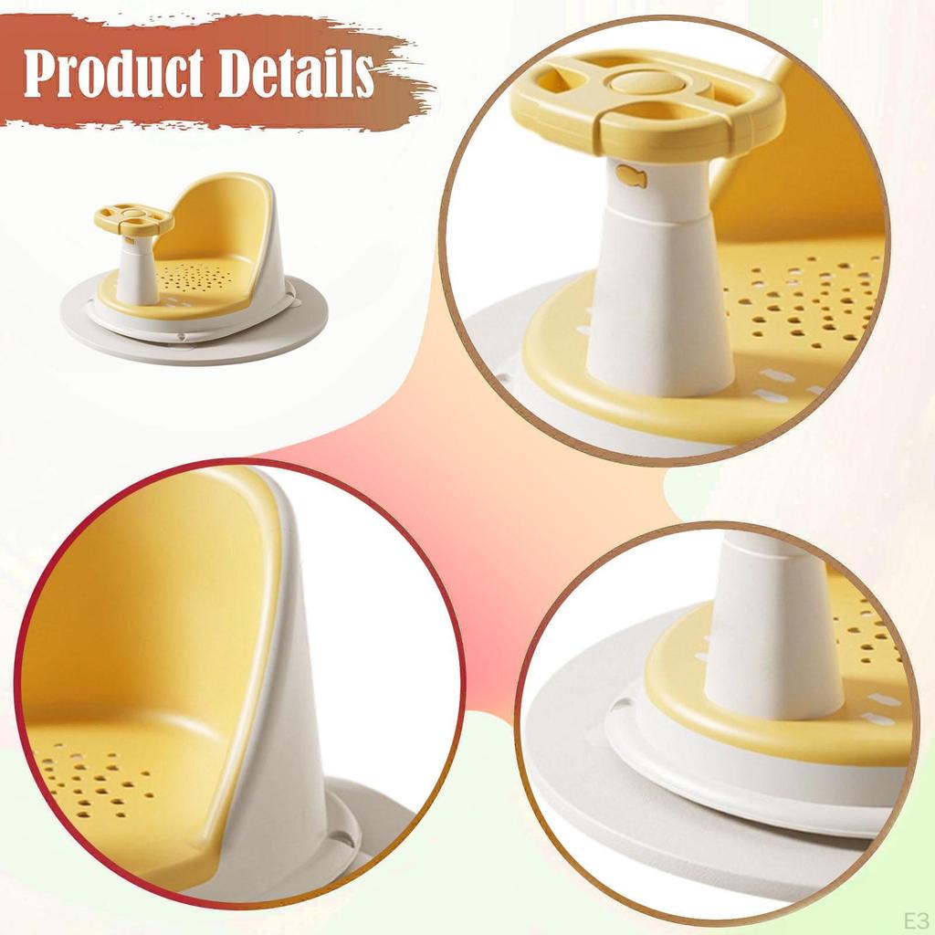Baby Bath Seat Support Chair Stability with Suction Cups Sit up Bathing khaki