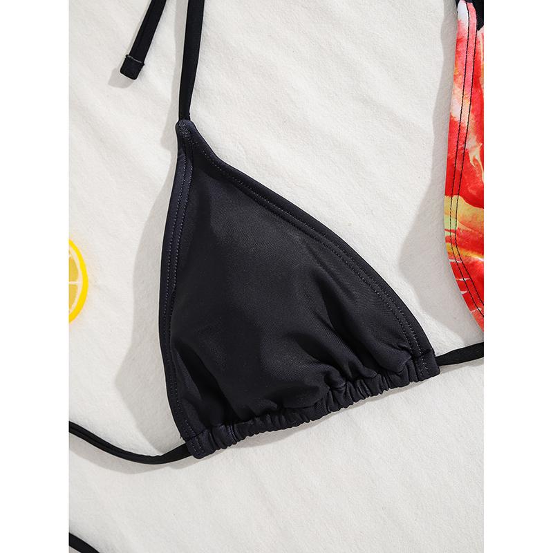 Sexy Laced Up Print Bikini Mesh Skirt 3 Piece Set Women Split Swimsuit Beach Bikini New Summer Swimwear Bikini Set