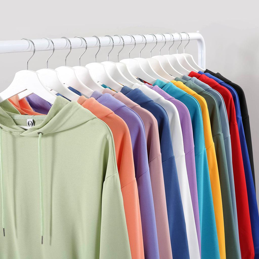 Loose Oversized Drop Shoulder Hooded Pullover Sweatshirt with Pocket - Solid Color, European Size, Customizable Design