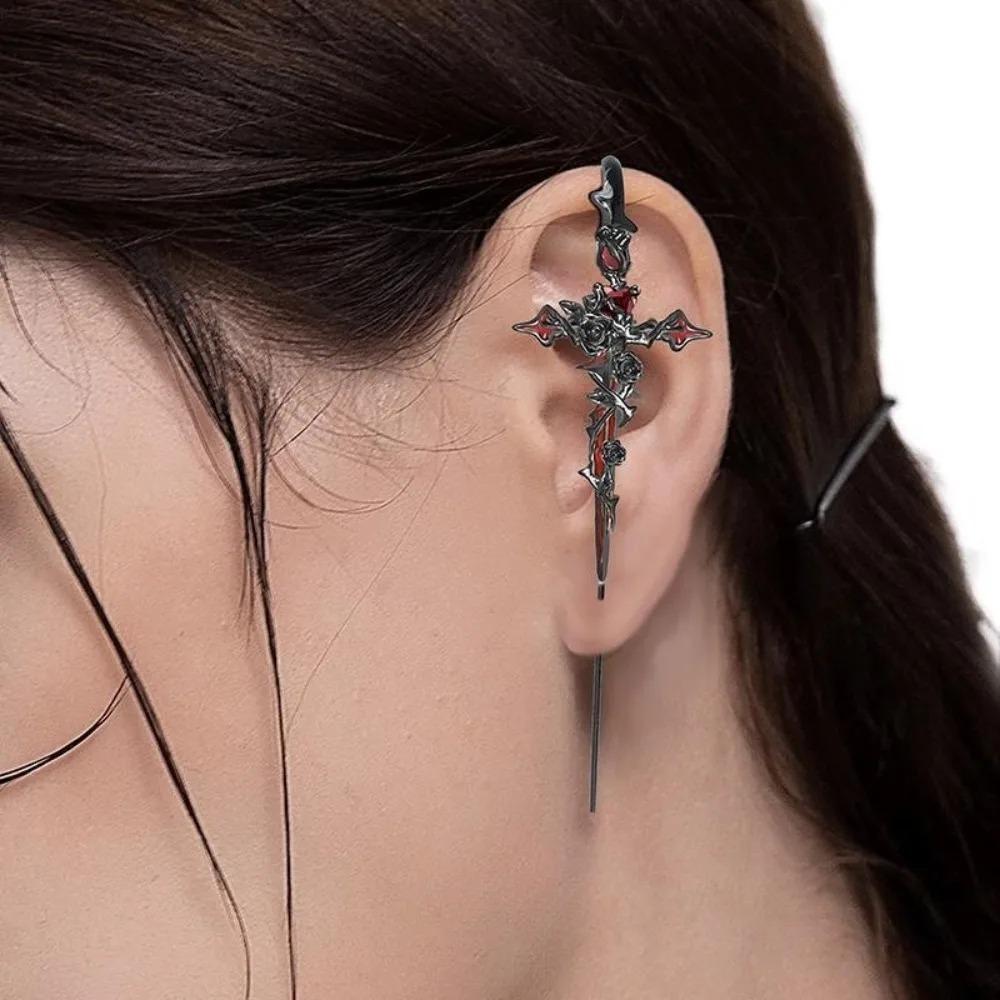 Gothic Earring for Girl Punk Goth Thorn Rose Crow Stud Moon Earrings puncture Earring Halloween Party Accessories Jewelry