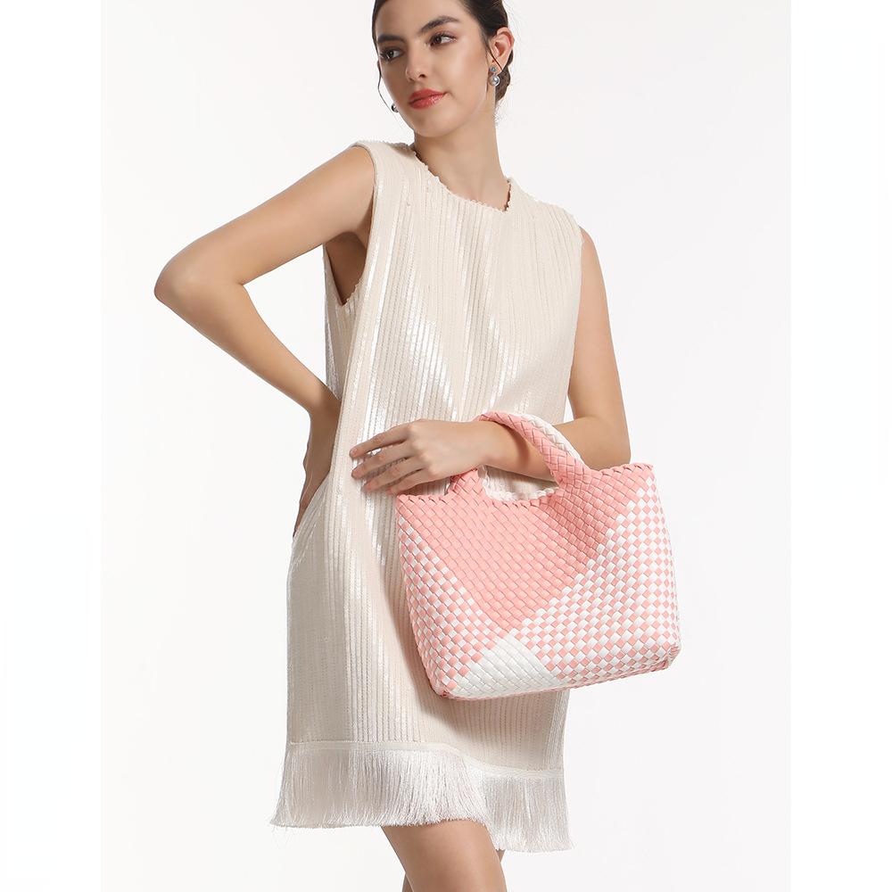 

Сумки-тоут тканые женские одноплечевые сумки большие цветные сращивающиеся ручные сумки для женщин (20cm<Max Length<30cm) розовый