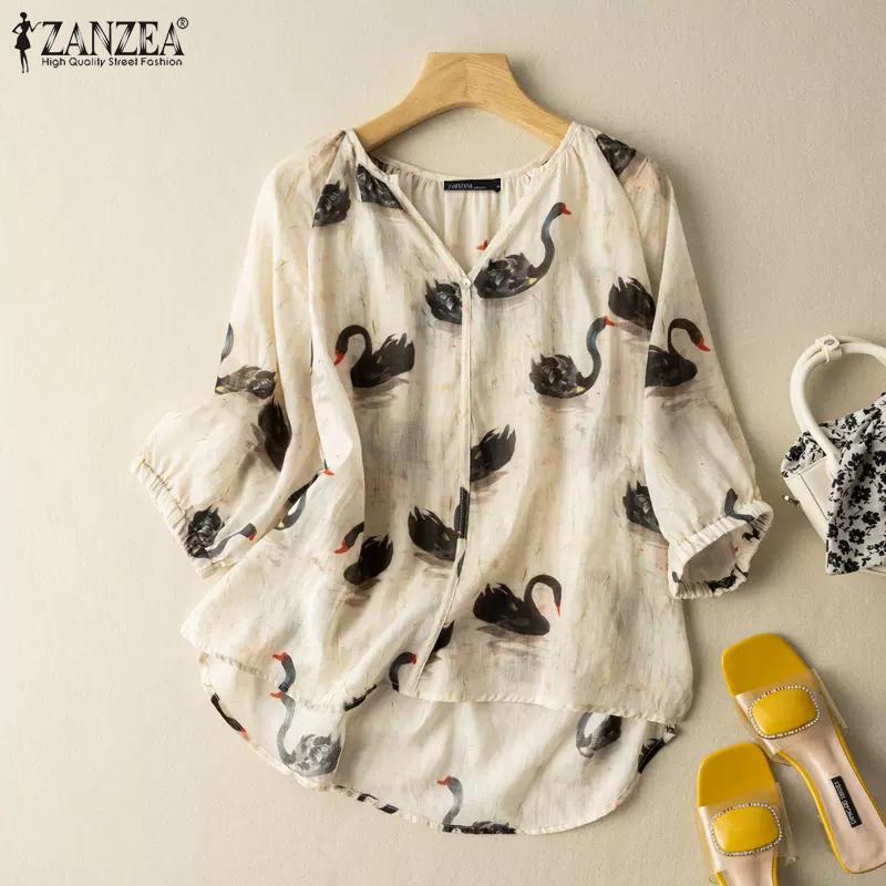 

ZANZEA Женская повседневная летняя прикрывающая блузка с v-образным вырезом и половиной рукавов