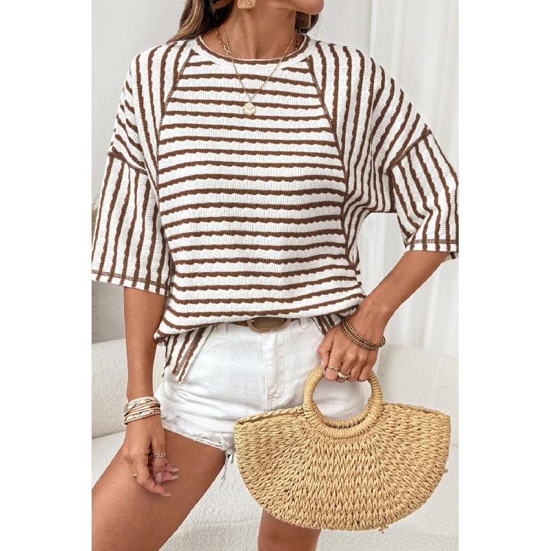 2026 Summer New TK Women's Round Neck Pullover Simple Versatile Striped Short Sleeve T-Shirt