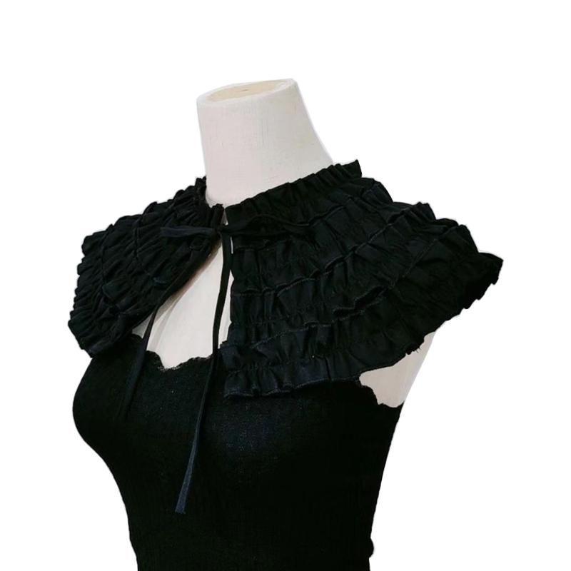 

Женский ренессансный съемный ложный воротник шаль шарф французский стиль элегантный многоярусный рюш накидка с лентой завязкой болеро чёрный