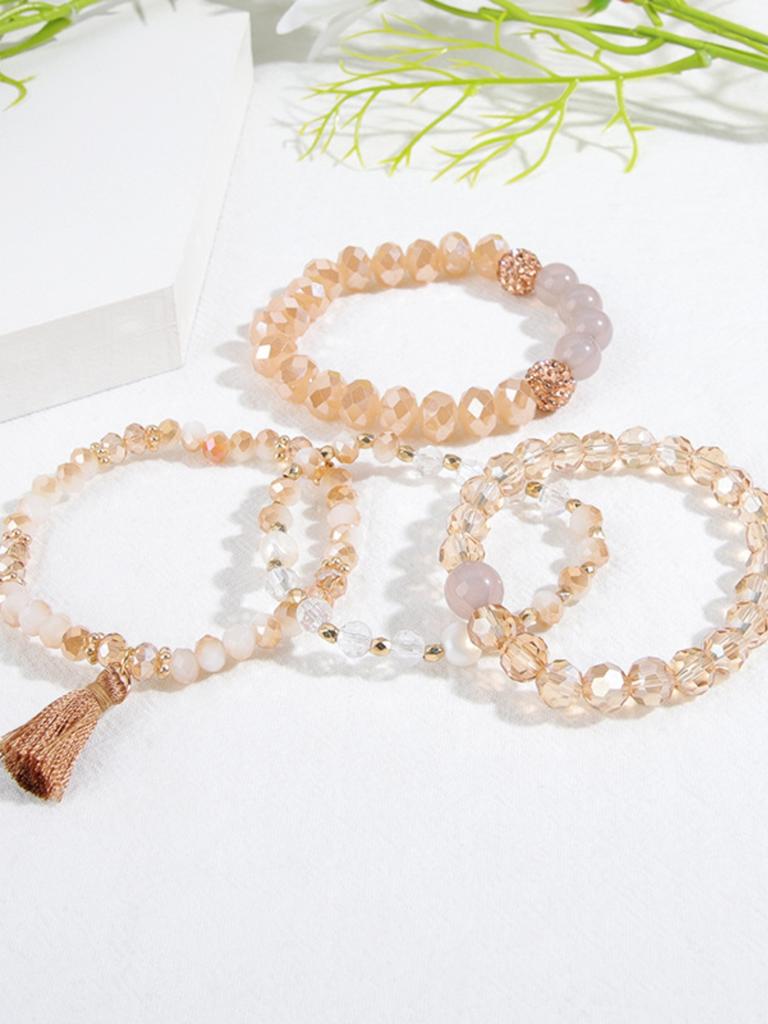 4pcs Vintage Boho Stretch Thread Layered Bead Tassel Women's Bracelets