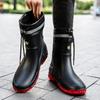 Adult Mid-calf Waterproof Rain Boots With Drawstring Design Unisex Outdoor Water Shoes Non-slip Soft Rubber Rain Boots Plus Size