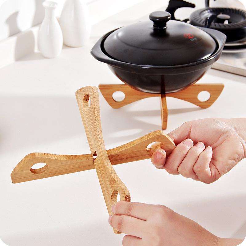 Anti-Heat Steam Table Mat Cross Tray Holder Wooden Removable Table Mat Household Kitchen Anti-Slip Wooden Mat Gadget