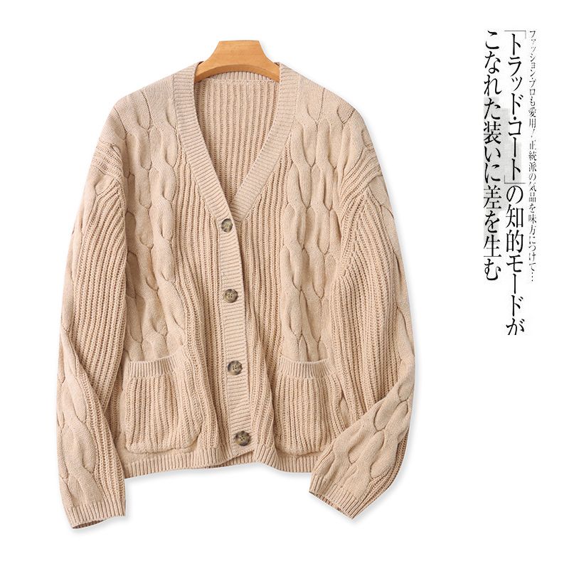 

Свитер Осень и Зима Новое поступление Внешняя торговля Женская одежда Мода V-образный вырез Однобортный Длинный рукав Вязаный свитер Свитер 29392 Khakis B- 19-36-1 XL