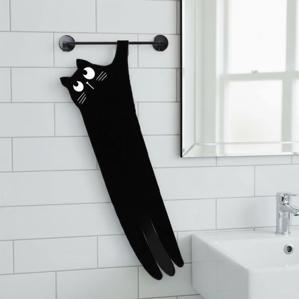 Quick Dry Funny Cat Hand Towel Soft Microfiber Towel Creative Cleaning Cloth  Home