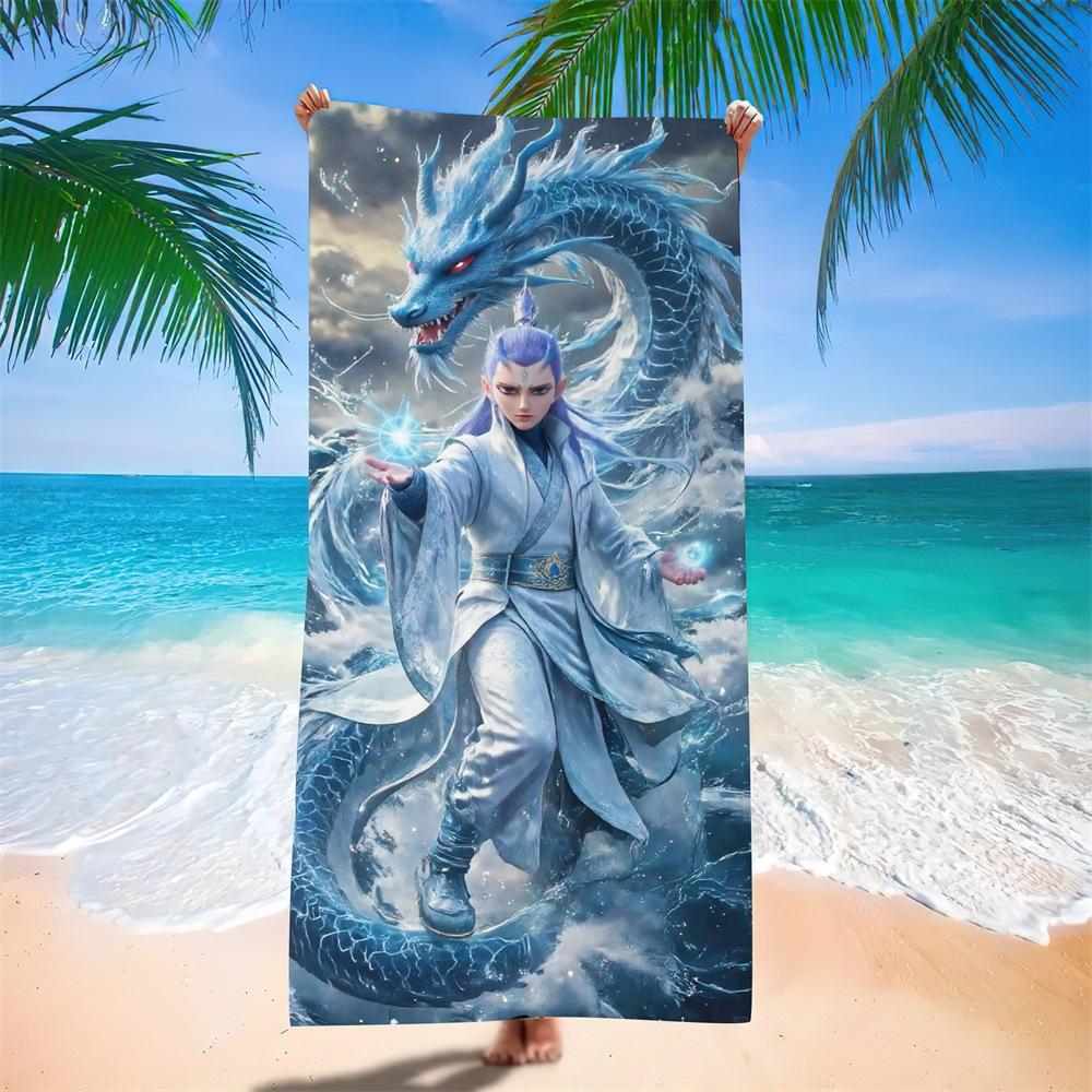 Nezha Beach Towel, Sun Protection, Quick Drying, Enlarged And Thickened Summer Seaside Vacation, Guochao Cartoon Bath Towel