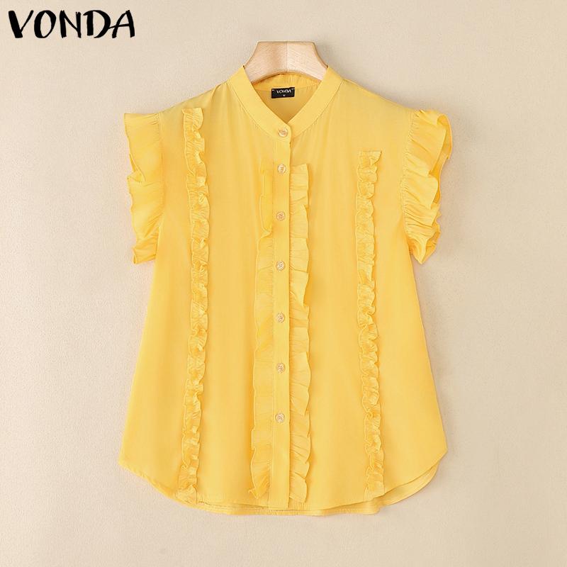 VONDA Women Sleeveless Ruffled Casual Pleating Tank Tops