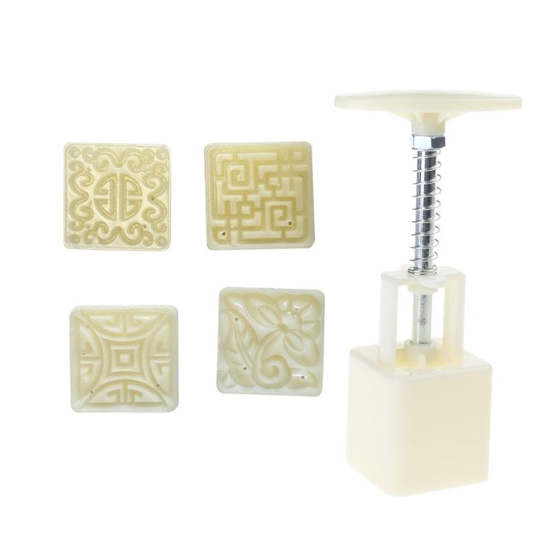 Convenient Square Pastry Molds Multifunctional Mooncakes Molds with 4 Different Pattern Artistic Treat Embosser