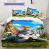 Mouse Cat Cartoon Pattern Bedding Set Quilt Cover Pillowcase Home Decor Gift (1 * Duvet Cover + 2 * Pillowcase, Without Core)