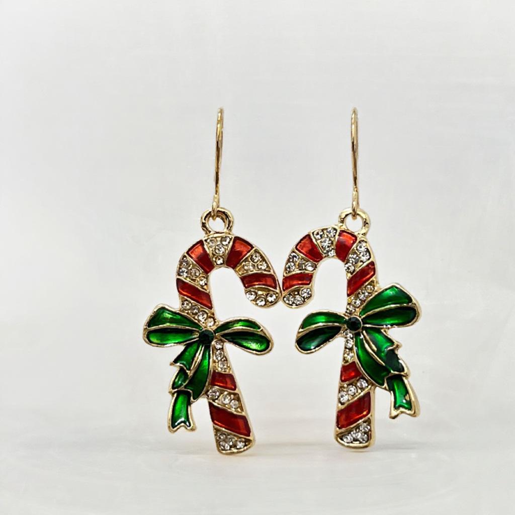 

European & American Style Christmas Magic Wand Earrings with Inlaid Diamonds