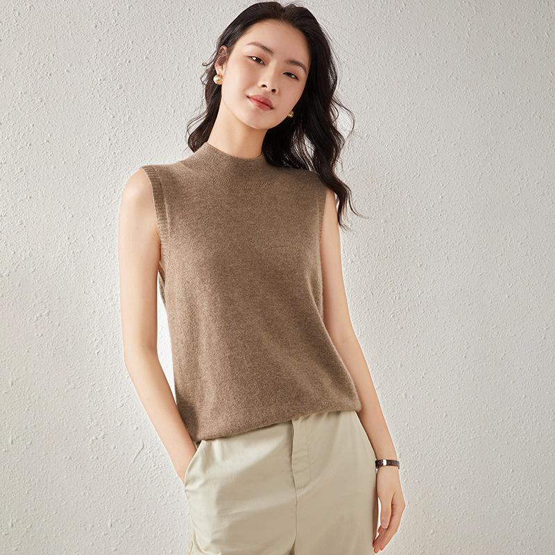 Women's Cashmere Sleeveless High-Neck Knit Vest - Soft Glutinous Solid Color Base Layer