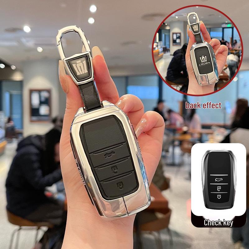 Premium Metal & Leather Key Case for 14th Gen Toyota Crown