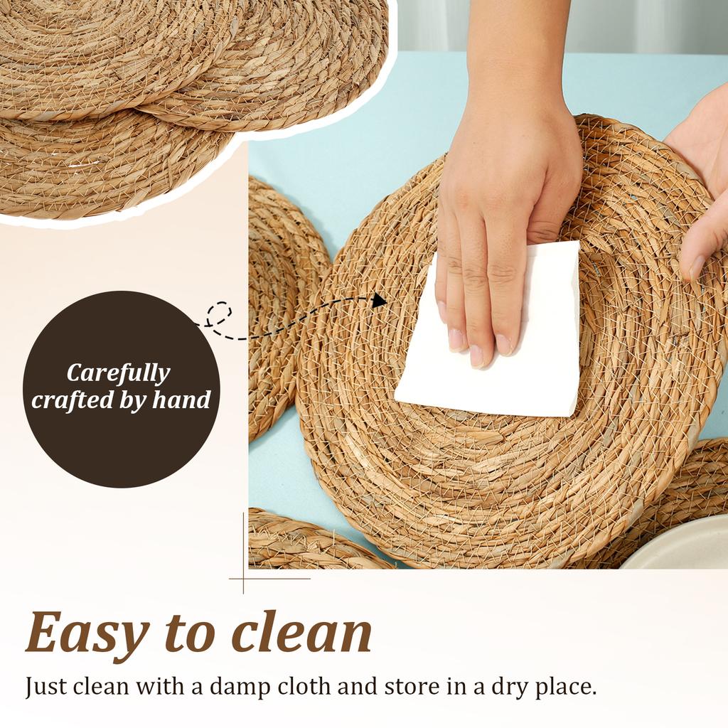 6/12Pcs Dandelion Grass Woven Placemats Set Round Hand Braided Placemats Coasters for Kitchen Dining Table Home Wall Decoration