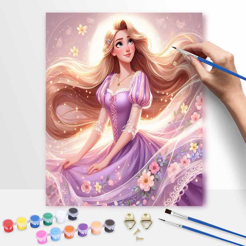 Disney Rapunzel Oil Paint Hand Painting Kit Decoration Classic Style Home Decor Elegant Princess Floral Art DIY Wall Canvas Gift 123