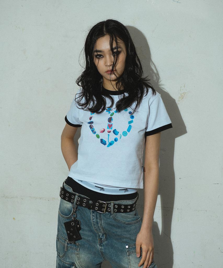DOMINANT Ringer Crop T-Shirt (Heart Peace)
