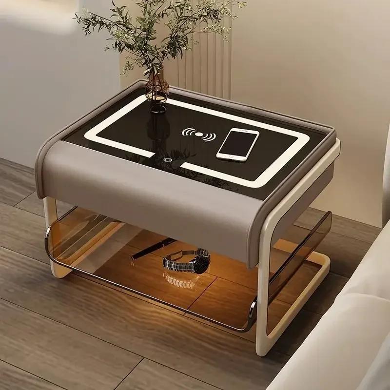 Smart Bedside Table Modern Simple Bedroom Luxury Nightstands Multifunctional Acrylic Wireless Charging Home Furniture
