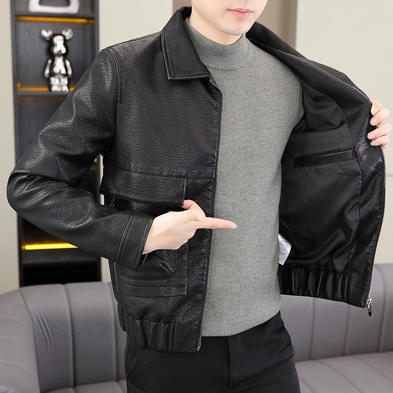 Retro Youth Short Leather Jacket Men's Loose Korean Style Motorcycle Suit Pilot Leather Jacket Jacket