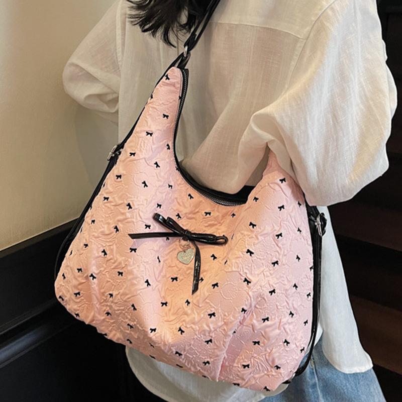 Bow Lazy Feeling Large Capacity Shoulder Bag Women 2025 New Messenger Bag Fashion Commuter Sweet Backpack