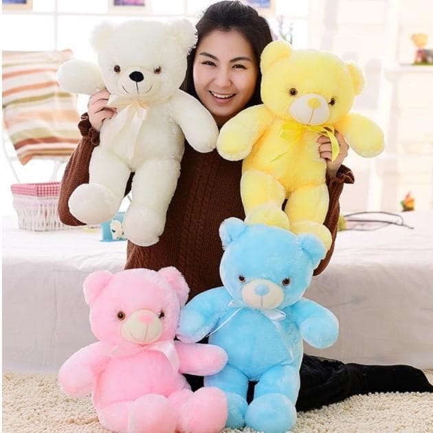 [USED] LED Light-Up Plush Teddy Bear, Party Favors, Gift, White