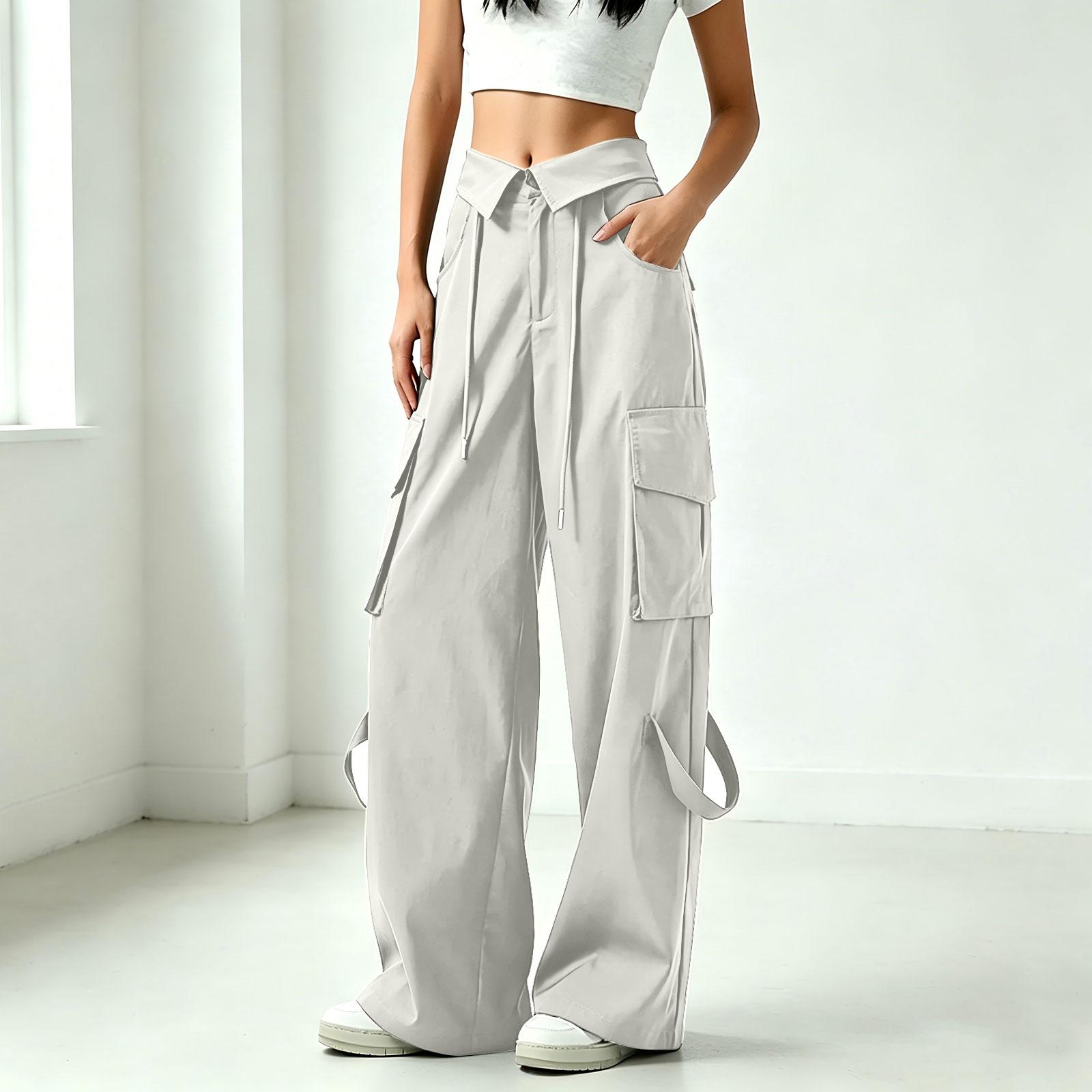 

Women’s Fashion Loose Fit Wide Leg Pants with Drawstring Waist and Multiple Pockets for Casual and Athletic Wear XL хаки
