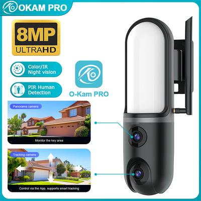 OKAM PRO Street Light 2in1 Camera HD 8MP WiFi CCTV Dual-Lens Outdoor Camera Waterproof Motion Tracking Night Vision PTZ Camera