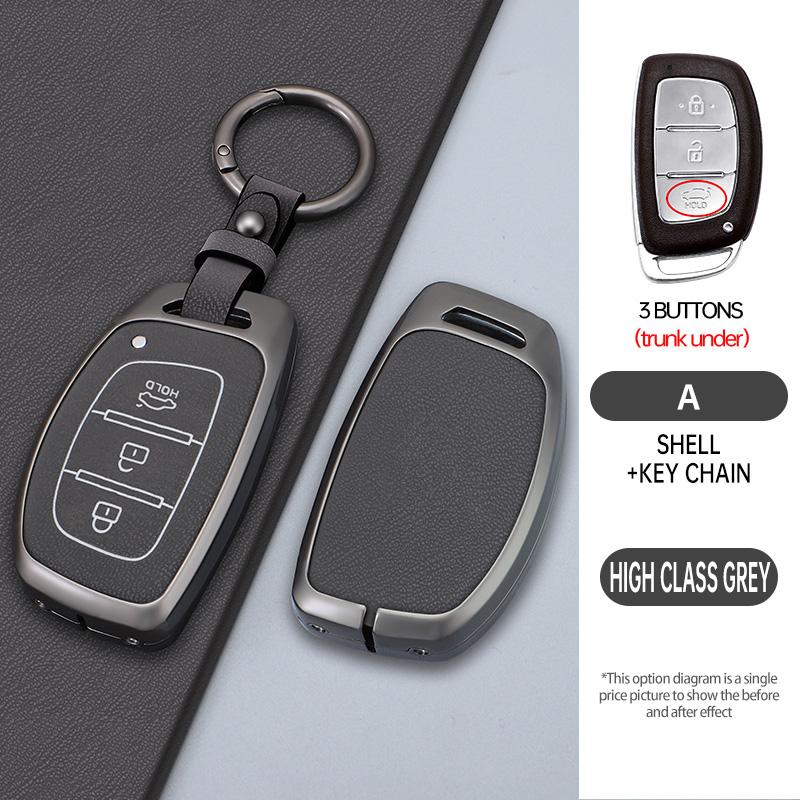 Zinc Alloy Leather Car Key Case Cover Fob Holder for Hyundai Tucson Santa Fe Rena Sonata Elantra Creta Ix35 Ix45 I10 I30 I40
