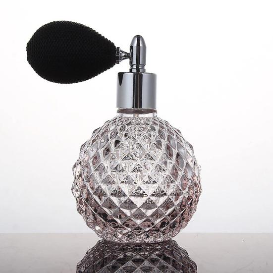 100ml Perfume Bottle Leak-Proof Fine Mist Faux Diamond-shaped Cutting Portable Vintage Air Balloon Refillable Glass Spray Bottle Gift Supply