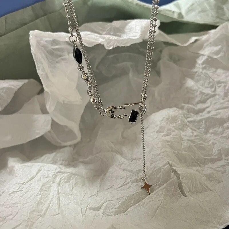 Krystall opal anheng flytende metall halskjede for kvinner krage kjede geometrisk uregelmessig vintage choker Y2K smykker tilbehør