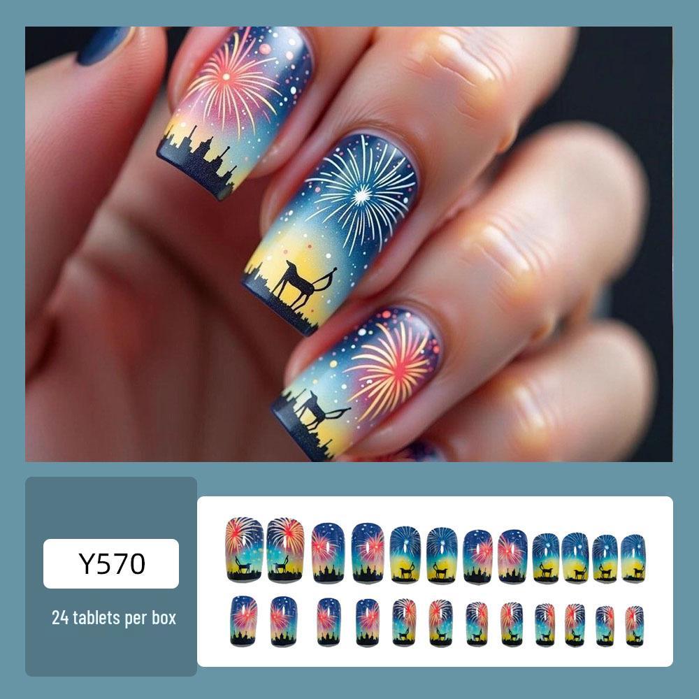 Starry Sky Fireworks Cartoon False Nails Set