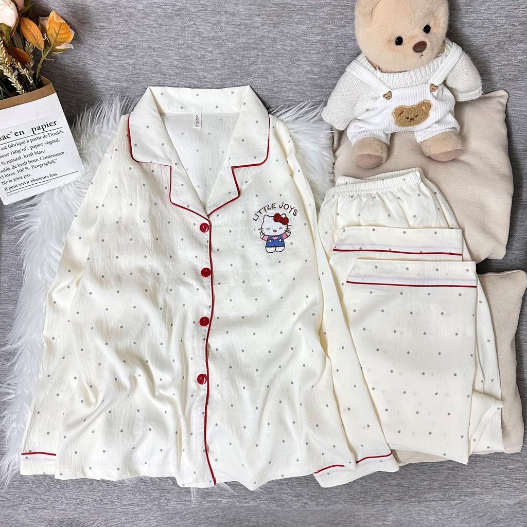 1011 spring and autumn new cloud cotton long-sleeved trousers kt cat pajamas women's cute sweet loungewear suit can be worn outside